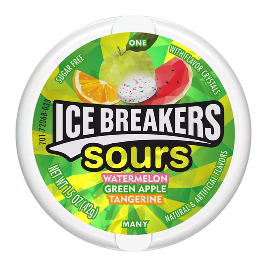 Ice Breakers Sours Dose – Watermelon, Green Apple und Tangerine, zuckerfreie saure Bonbons